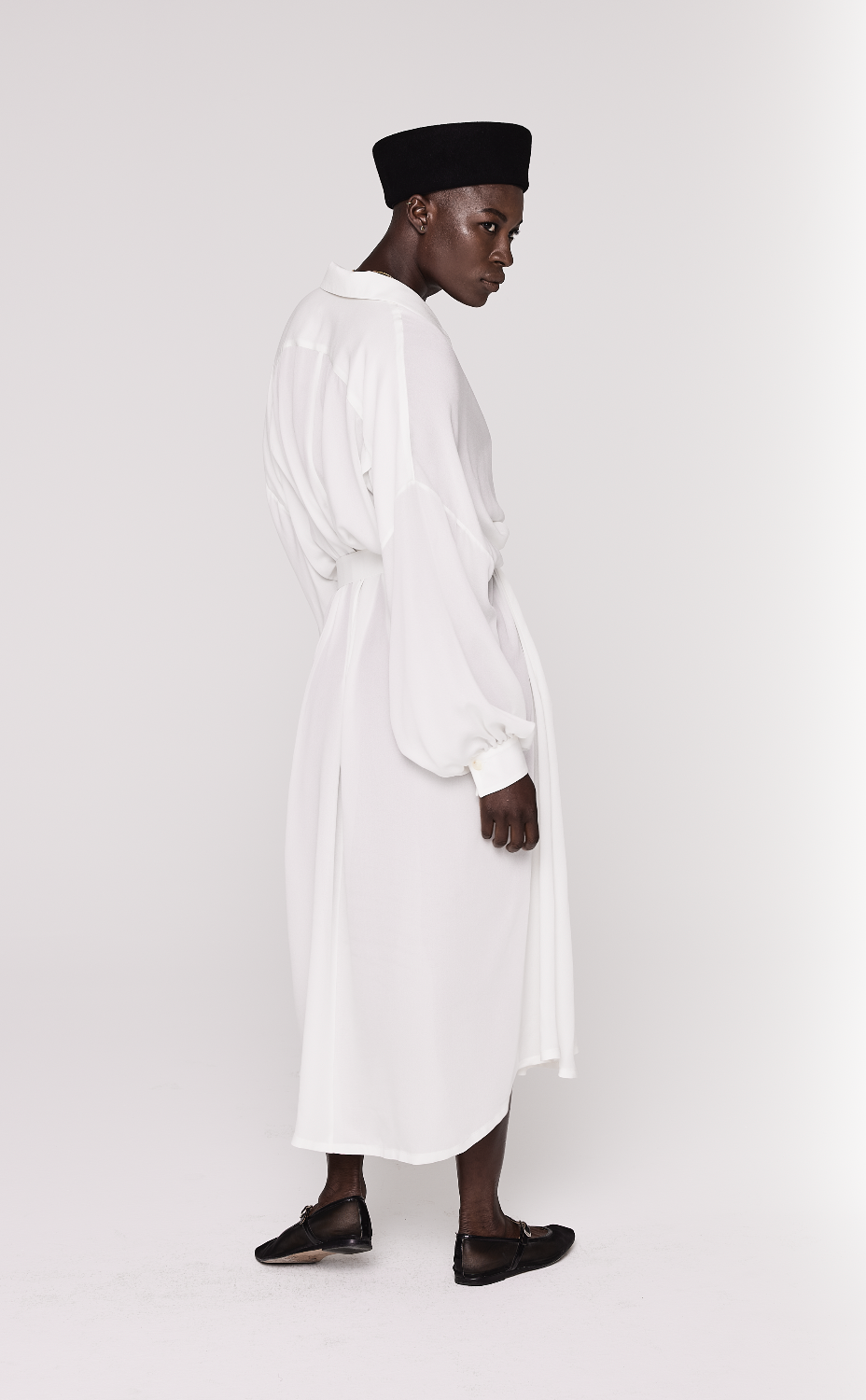 Lady Monk Belted Dress in White Silk