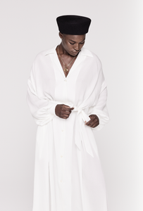 Lady Monk Belted Dress in White Silk